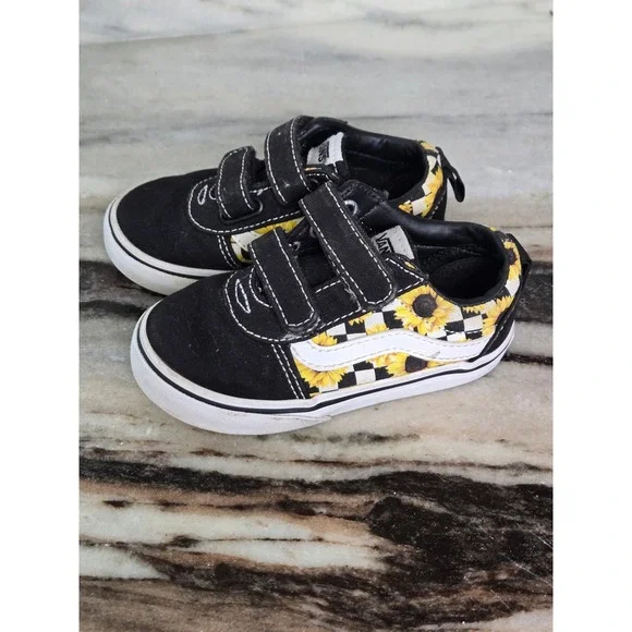 Vans Old Skool V Toddler Sunflower Checkerboard Black Sneakers Size 7.0 US - Picture 8 of 11